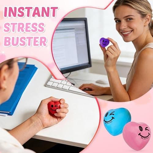 SHQDD Stress Balls, 100PCS Heart Stress Balls for Adults & Kids, Mini Foam Ball Stress Relief Toys, Fidget Anxiety & Anger Relief at Work/School/Home, Employee Benefits, Student Prizes, Party Favors thumbnail 5