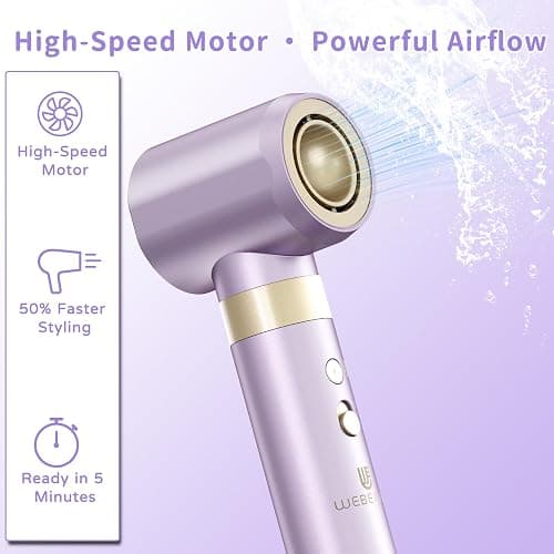 Hair Dryer Brush 8-in-1 Dual Voltage Hot Air Styler – Fast-Drying 110,000 RPM Ionic Blow Dryer with Straightener & Curler Attachments, Frizz-Free Volumizing Styler with Protective Hard Case-Purple thumbnail 3