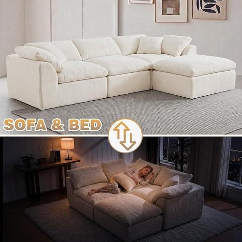 110" Boneless Cloud Couch Sectional for Living Room, Oversized Modular L Shaped Sofa with Ottoman, Deep Seat Chenille Sectional Couch for Cloud-Like Comfort (Beige) thumbnail 9