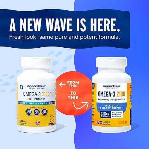 Oceanblue Professional Omega 3 2100-120 ct - High Potency Triple Strength Burpless Fish Oil with EPA, DHA & DPA - Wild Caught - Natural Orange Flavor, 60 Servings - Natural Orange Flavor - 120 Count (Pack of 1) thumbnail 2