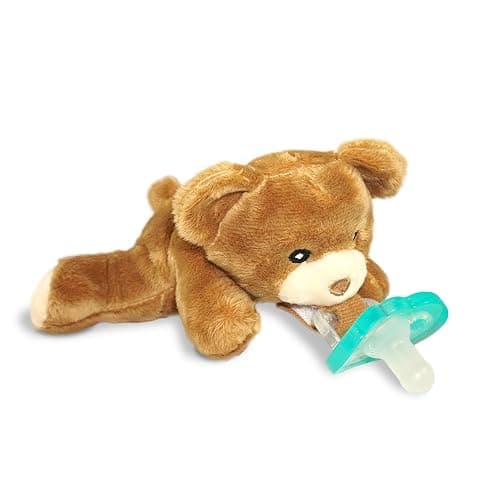 RaZbaby Bear RaZbuddy Stuffed Animal Pacifier Holder for Newborns & Up, Made in The USA, Detachable Orthodontic JollyPop Pacifier, Medical-Grade 100% BPA-Free Silicone, Baby Shower - 0 Months+ - Image 1
