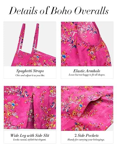 YESNO Women's Summer Boho Casual Jumpsuits Wide Leg Overalls Floral Print Baggy Rompers with Pockets PZZCR thumbnail 4