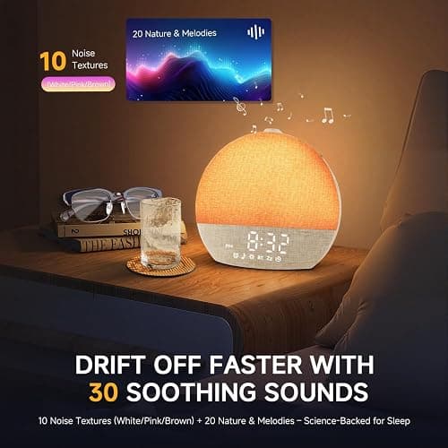 Geuuap Sunrise Alarm Clock White Noise Sound Machine for Bedroom | Natural Wake-Up Light with 30 Soothing Sleep Aids, Bluetooth Speaker, Dimmable Clock, Screen-Free Design for Baby Adults Kids-Khaki thumbnail 4