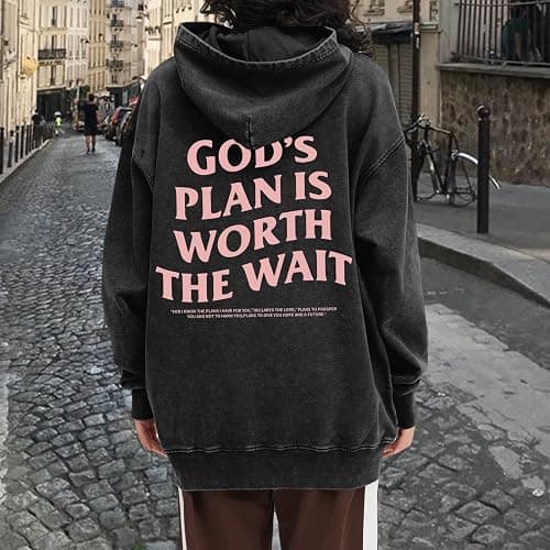 Weetiotio Christian Graphic Hoodies for Women God Bible Verse Oversized Hoodie Religious Letter Print Acid Wash Sweatshirts thumbnail 4