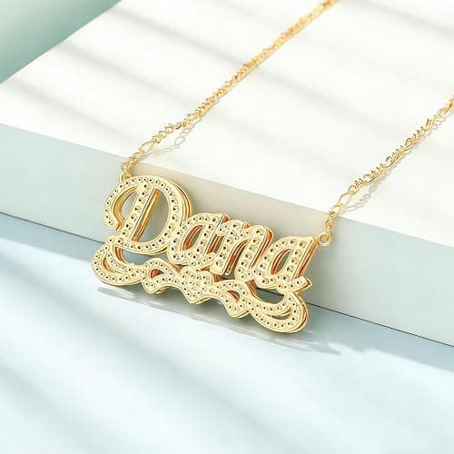 CNPUIEIL Double Plated Name Necklace Personalized Name Plate Necklaces Custom Name Necklace with Heart 18k Gold Plated Nameplate Customized Name Necklaces for Women thumbnail 2