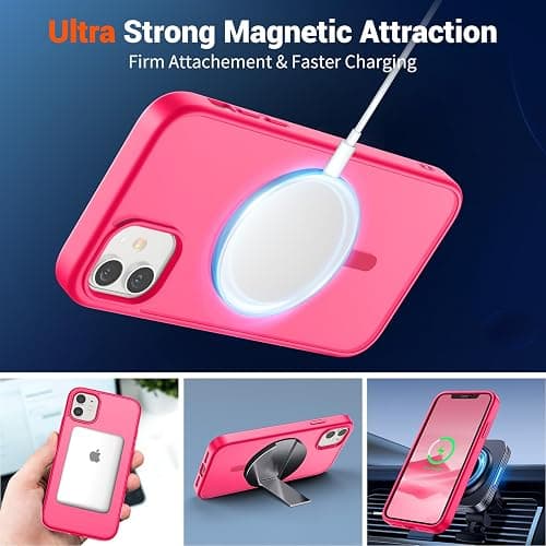 SUPFINE Magnetic for iPhone 11 Phone Case (Compatible with MagSafe) (Military Grade Drop Protection) Slim Translucent Matte Shockproof Phone Cover,Hot Pink thumbnail 5