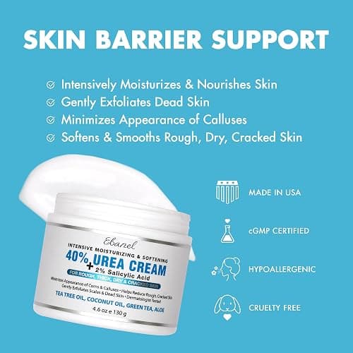 Ebanel Urea Cream 40% plus Salicylic Acid 2% for Dry Cracked Feet Skin | Deeply Moisturizes & Softens Dry Cracked Heels, Feet, Knees, Elbows, Hands, Rough Dead Skin Callus Remover Toenail Softener thumbnail 3