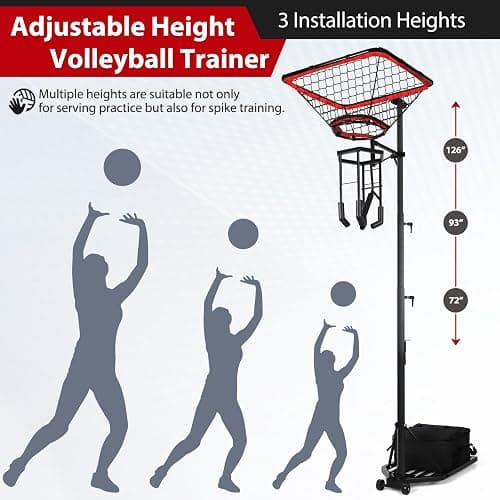 AugFir Volleyball Setter & Spike Trainer, Adjustable Height 93"-126" Volleyball Trainer with 88LBS Sandbag Base & Transport Wheels, Solo Practice Tool for Indoor & Outdoor Use Spiking & Drills thumbnail 2