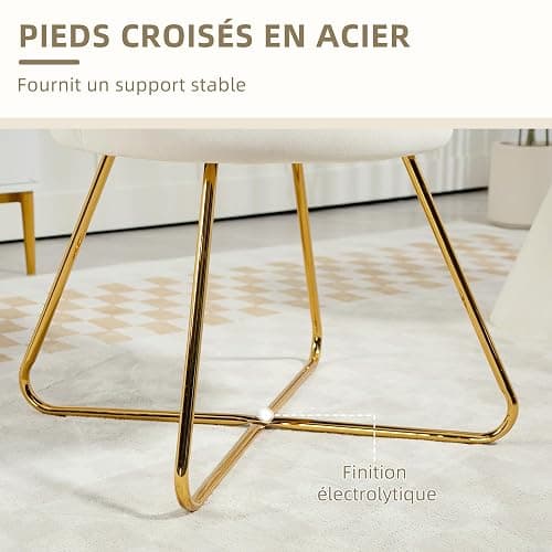 HOMCOM Seashell Chair Dressing Table Chair Velvet Armchair Living Room Chair with Steel Legs for Living Room and Bedroom 69 x 64 x 80 cm Cream thumbnail 7