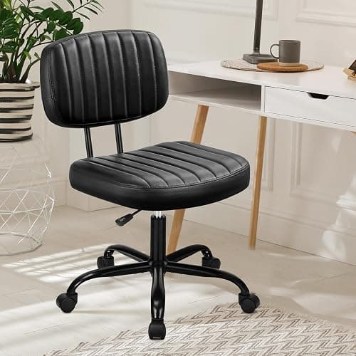 DUMOS Armless Office Desk Chair, Small Height Adjustable Computer Task Chair with Low Back Lumbar Support and 360° Swivel Rolling Wheels for Small Space, Kids and Adults, Dark Black - Image 1