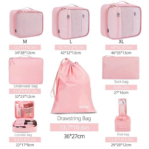 BAGAIL 8 Set Packing Cubes Luggage Packing Organizers for Travel Accessories-Blush Pink thumbnail 2