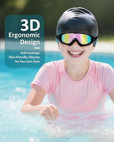 Kids Swim Goggles, Anti-fog, UV Protection and Wide View Swimming Goggles & Swim Cap for Age 3-15 Boys Girls Toddler thumbnail 6