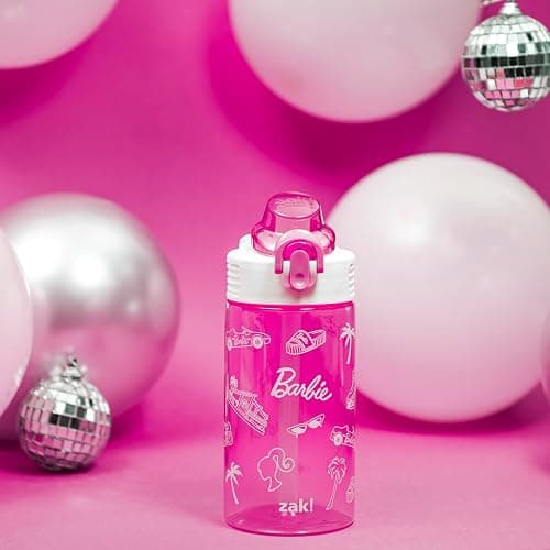 Zak Designs Barbie Sage Water Bottle For School or Travel, 16oz Durable Plastic Water Bottle With Straw, Handle, and Leak-Proof, Pop-Up Spout Cover (Barbie) thumbnail 3