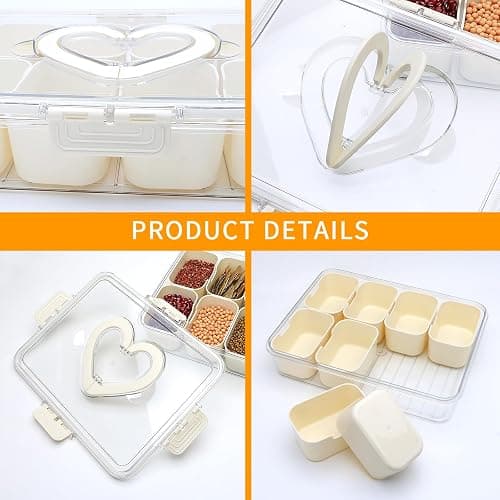XING-RUIYANG Divided Serving Tray with Lid and Handle,Snackle Box Containers with 8 Compartment,Portable Snack Serving Platters Reusable Storae Organizer for Fruits,Nuts,Candy,Party,Picnic,Veggies thumbnail 4