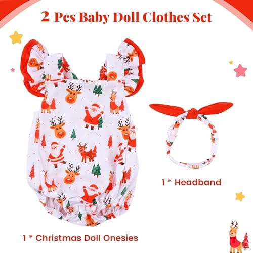 BABESIDE Reborn Baby Doll Clothes for 17- 22 Inch Dolls, Cute Santa Pattern Realistic Baby Doll Clothes Outfits with Headband, for Girls thumbnail 2