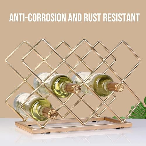 Drincarier Countertop Wine Rack - 10 Bottle Freestanding Modern Gold Metal Small Wine Rack - Tabletop Wine Holder Stand for Cabinet, Pantry, Wine Bottle Storage… thumbnail 8