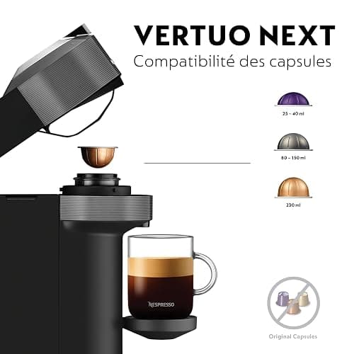 De'Longhi Nespresso Vertuo Next ENV120.GY, Machine à Café en Capsules, Machine à Café Portion Unique, 5 Tailles de Tasse, Technologie Centrifusion, Ensemble de Bienvenue Inclus, Gris Foncé thumbnail 6