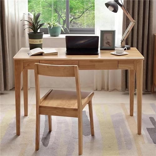 ODCVKRT Solid Wood Desk with Drawers, Small Computer Desk for Small Spaces, Gaming Study Home Office Desks for Work, Student PC Desk for Bedroom, Escritorios para Cuartos (Wood Color, 47inch) thumbnail 4