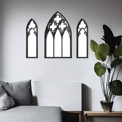 BOUMUSOE 3 Pack Gothic Mirrors, Cathedral Arch Frame, Tiny Gothic Room Decor - 9.8 inches Spooky Decorative Rustic Wall Hanging for Bedroom & Bathroom thumbnail 5