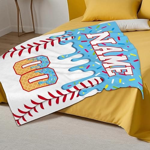 Ice Cream Baseball Blanket for Boys Girls Custom Kids Blanket Gift for Baseball Lovers, Cozy Light Blue Fuzzy Flannel Throw for Living Room Camping Club thumbnail 5