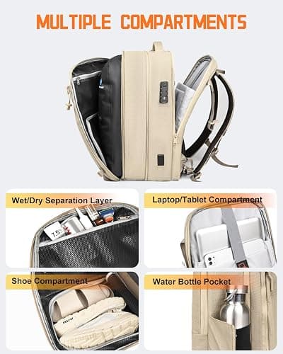 Zurligi Vacuum Backpack for Travel with Mini Pump, Expandable Vacuum Seal Compression Backpack, Space-Saving Daypack,TSA-Lock (Vacuum Pro, Beige) thumbnail 4