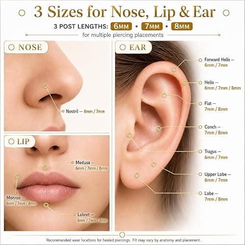 VerveVanguard 2 Star Styles & 3 Post Lengths, 14K Gold Filled Flat Back Piercing Set, 4-Point & 8-Point CZ Studs, 18G 6mm 7mm 8mm Jewelry for Ear Nose Lip with Gripper Tool & Insertion Pin thumbnail 4