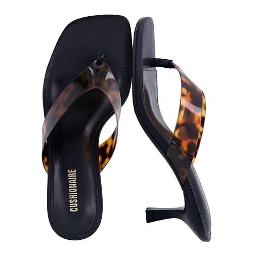 CUSHIONAIRE Mezzo Clear Strap Kitten Heels for Women, Square Toe Flip Flop Sandal Heels with Memory Foam Comfort - Image 1