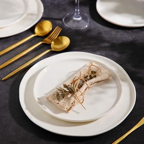 LERATIO Ceramic Dinnerware Sets for 4,Porcelain Plates and Bowls Sets with Wavy Edge,Microwave & Dishwasher & Oven Safe,Light Weight & Scratch Resistant Dishes Sets thumbnail 4