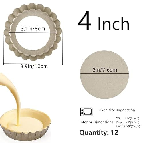 RICHSC-PAN Mini Tart Pan 12PCS, 4 Inch Tart Pan Removable Bottom Non-Stick Tin, 0.9 Inches High Suitable for DIY Making Small Tarts at Home. Champagne Gold Appearance. thumbnail 3