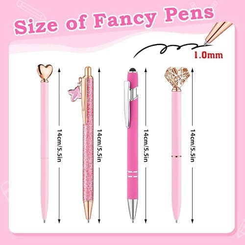 BESARME 4 Pcs Pink Pens for Women, Pink Gifts for Girls Bridal Shower Gifts for Women Diamond Pen Black Ink Cute Pens for School Office Supplies thumbnail 2