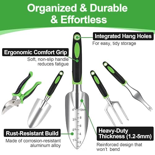 AOZUO Garden Tools Set - Rust-Proof Aluminum Gardening Tools Set with Organizer Handbag, Durable Garden Tool Set - Gardening Gifts for Women and Men thumbnail 4
