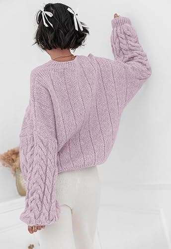 PRETTYGARDEN Womens Sweaters Fall 2025 Cable Knit Long Sleeve Crewneck Oversized Sweater Chunky Pullover Loose Outfits thumbnail 4