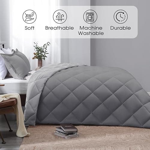 Beyond Queen Comforter Set - Grey/Charcoal Reversible Queen Set for All Seasons - 1 Comforter & 2 Pillow Shams thumbnail 2