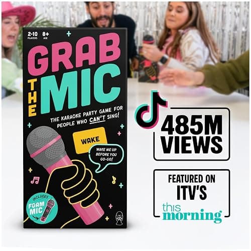 Lucky Egg Official Grab The Mic – Family Karaoke Board Game w/Foam Mic, 8+ Ages, 2-10 Players - Games for Bad Singers w/ 240 Lyrics (120 Cards) (First Edition) thumbnail 3