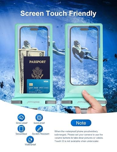 wellhouse Waterproof Phone Pouch, Waterproof Phone Case for iPhone 16 15 14 13 12 Pro Max XS Samsung, IPX8 3D Cellphone Dry Bag Beach Essentials (1 Pack - Crystal Green8.0, 8 inch) thumbnail 3