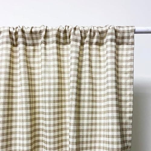 AZIMUZIXI Retro Rustic Cotton and Linen Light Filtering Plaid Curtains for Living Room Dining Room,Rop Pocket Semi-Shading Window Curtains Set 2 Panels (Brown,W50*L84) thumbnail 7