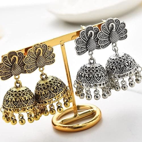 Bell Tassel Indian Vintage Earring Bollywood Ethnic Gypsy Beads Boho Traditional Jhumka Jhumki Chandelier Earrings Peacock Statement Dangle Drop for Women Girls Bohemian Indian Jewelry Gift thumbnail 3