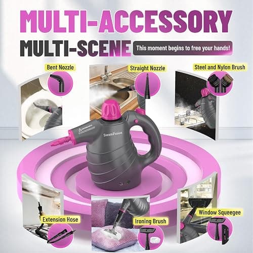 Pressurized Handheld Steam Cleaner with 10pcs Accessories&Safety Lock, Multi-Purpose Natural Deep Cleaning Steamer, Multi-Surface Steamer for Cleaning Home, Car, Upholstery, Grout and More thumbnail 6