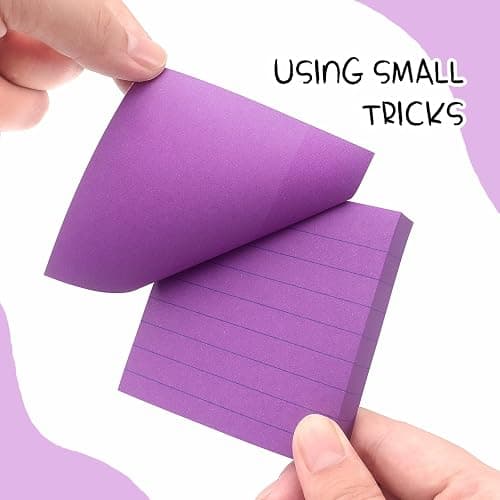 Lined Sticky Notes 3x3 Sticky Notes with Lines Self-Stick Notes Bright Color 4 Pads 90 Sheets/Pad (Purple) thumbnail 5
