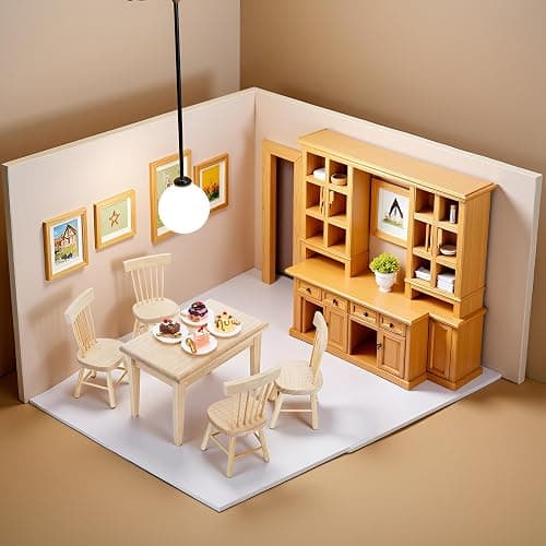 Nicunom Dollhouse Dining Room Furniture Set, 1/12 Scale Miniature Table and 4 Chairs, Wooden Doll House Accessories thumbnail 2
