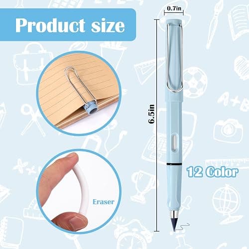 Palksky Forever Colored Pencils 12 Count, Infinity Pencil Coloring Metal Pencils, Everlasting with Eraser, Color Set, Eternal Pencil/ Inkless Lapiz Infinito/ No Sharpen Black Palksky-804 thumbnail 3