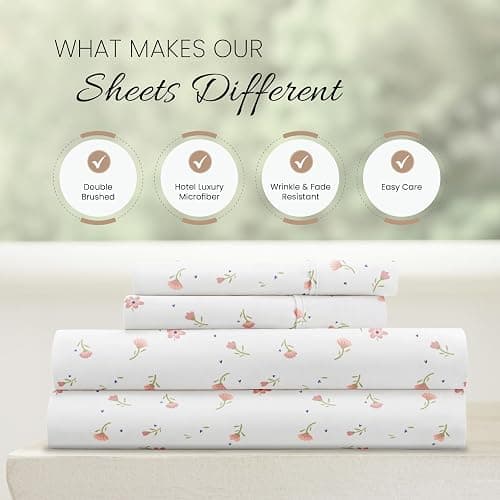 Linen Market Double-Brushed Patterned Microfiber Full Sheet Set 4 Piece – Oeko-TEX Certified Ultra Soft & Wrinkle-Free - 16" Deep Pocket Sheets - Easy Care Full Size - Soft Floral Pink thumbnail 4