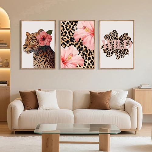 Trendy Leopard Wall Art Pink Cheetah Print Room Decor Leopard Flower Canvas Wall Decor Cheetah Aesthetic Poster Girly Pink Preppy Picture Funky Y2k Artwork for Girl Bedroom 12x16x3 Inch Unframed thumbnail 7