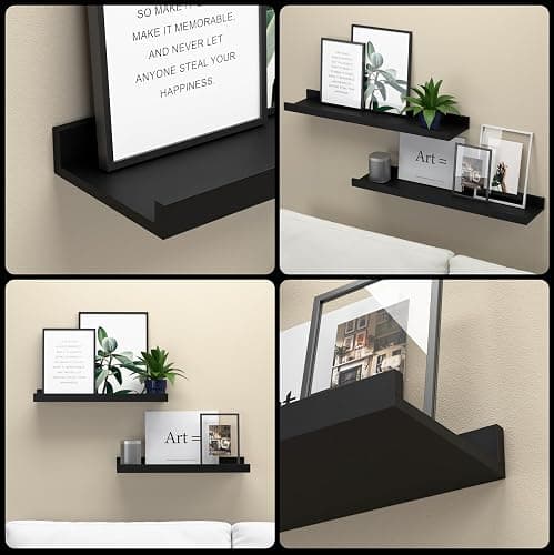 Boswillon Floating Shelves Wall Mounted Set of 2, Modern Black Wall Shelves for Storage with Lip, Display Picture Ledge Shelf for Wall Decor Bedroom Living Room Bathroom Kitchen thumbnail 4