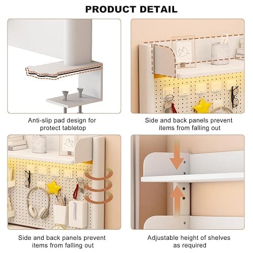 OXBZKMY Clamp on Desk Shelf with Pegboard, Desktop Organization Bookshelf Storage Shelves for Home Office Dorm Gaming Desk, Space Saving Tabletop Display Rack thumbnail 6