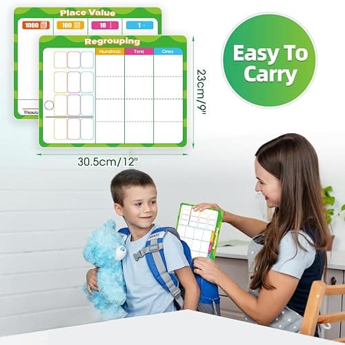 Laffunz 12 PCS Place Value Chart Dry Erase Flash Cards Math Manipulatives | Addition and Subtraction Learning Math Games for Kids, Base Ten Board 1st 2nd 3rd Grade Teacher Classroom Must Haves thumbnail 2