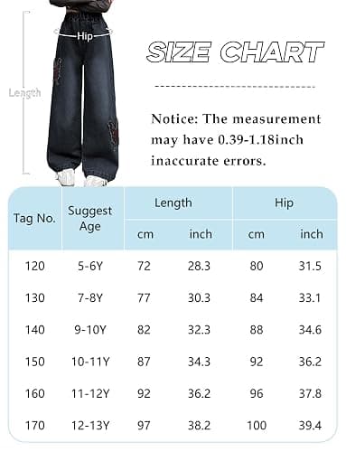 Happy Cherry Girl's Jeans Wide Leg Loose Fit Y2K Denim Pants Elastic Waist Baggy Jeans 5-12Years thumbnail 6