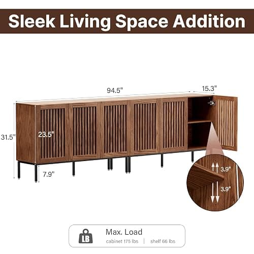 BVIUNTWO Farmhouse TV Stand for TVs up to 100 inch, 2 in 1 Entertainment Center TV Console with Storage Cabinets and Metal Base,Brown Media Console for Living Room thumbnail 2