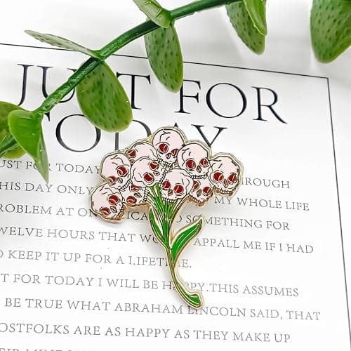 Skull Bouquet Badge Pin - Gothic Series - Enamel Lapel Pin - Plated Badge for Clothing, Bags, and Lanyards thumbnail 2