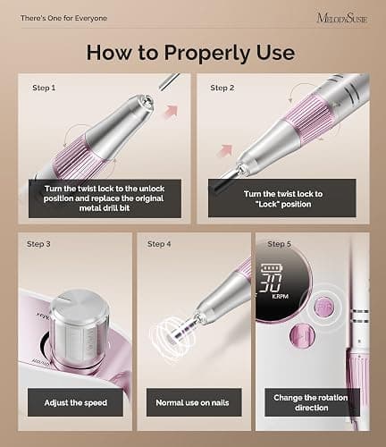 MelodySusie Entry-Level Clip-On Rechargeable Nail Drill, SC320F 30000RPM E-File with Pastel & Colorful Design for Manicure Shaping & Gel Removal, Ideal for Training, Nail Art Practice & Home Use. thumbnail 4